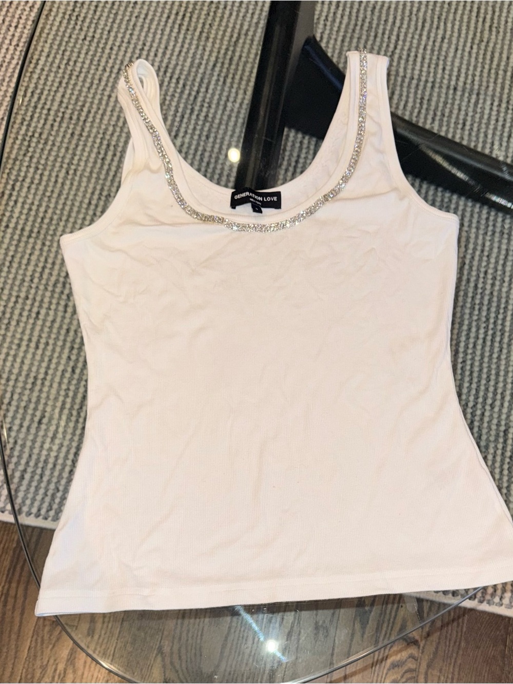 Generation Love Crystal-Trim Scoop Neck Tank in Pale Pink